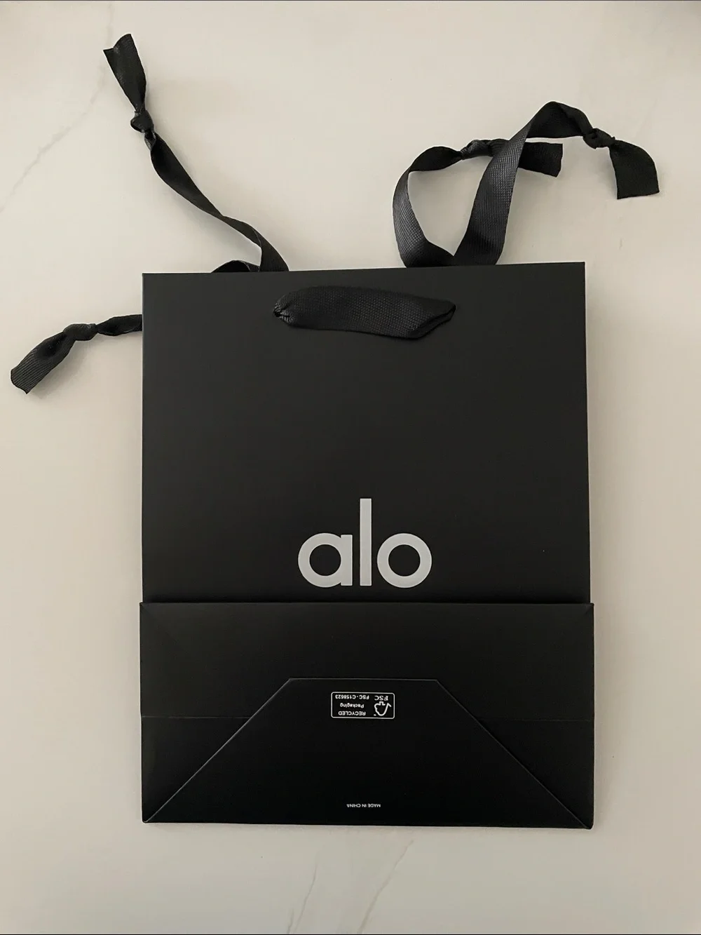 ALO Black paper Bag with Ribbon Handles